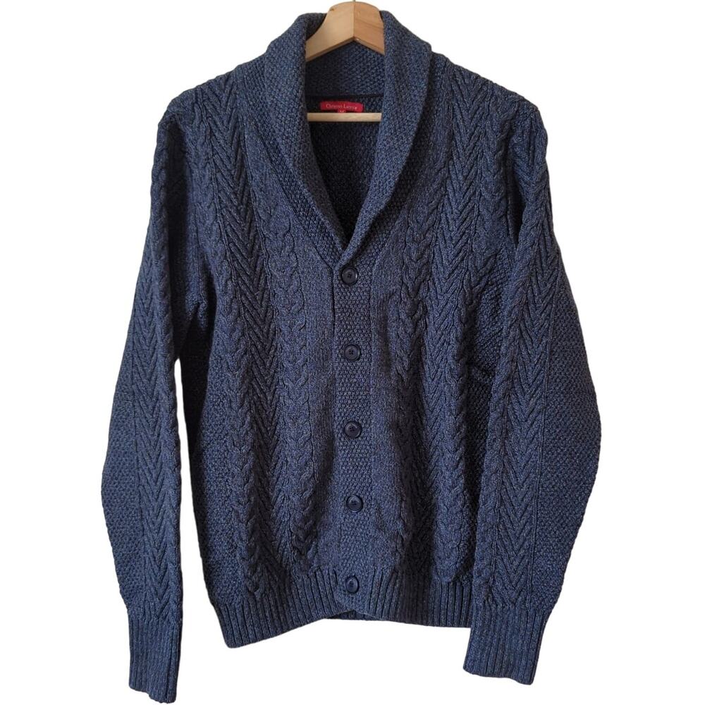 Christian Lacroix Blue Cable Knit 100% Cotton Sweater Premium Button‎ Cardigan M
